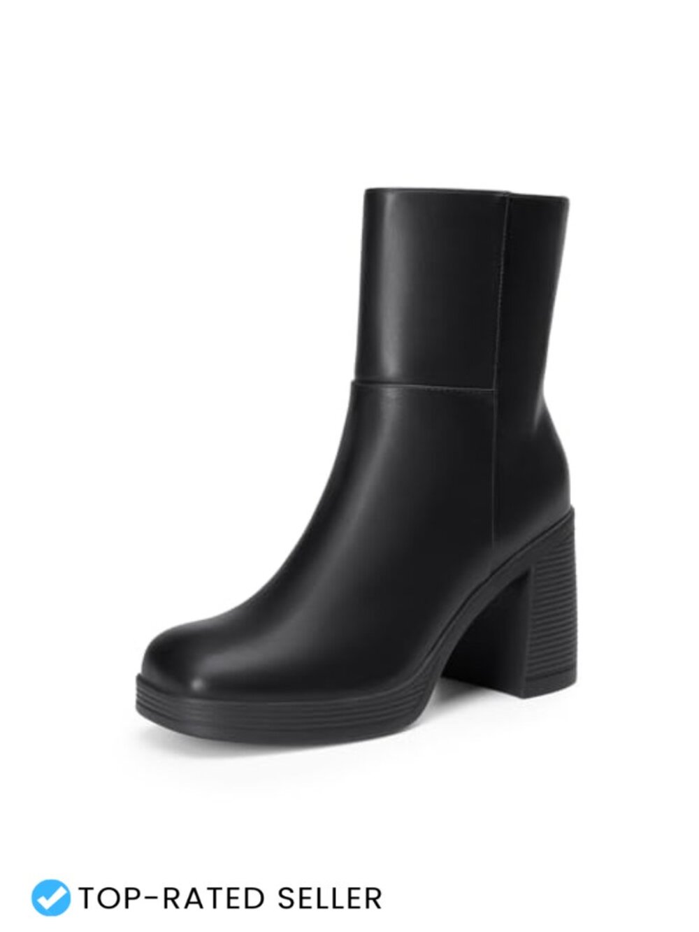 Chunky Square Toe Gogo Ankle Boots Faux Leather Zip High Heel